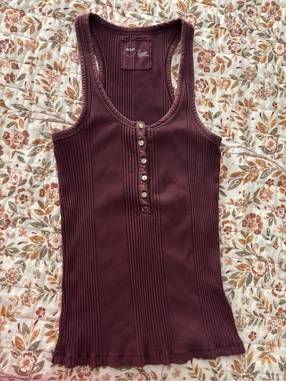 Women’s aerie Ribbed Henley Tank Top - Burgundy